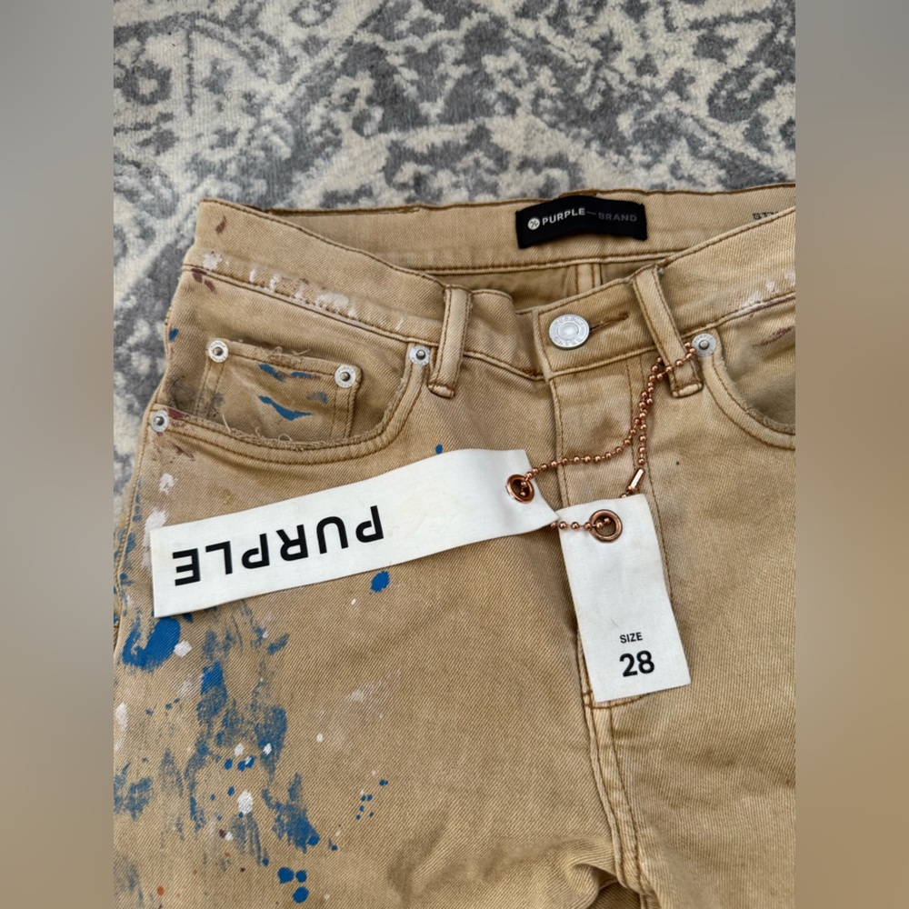 PURPLE Men's Tan Paint-Splatter Chinos